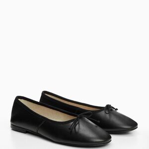 Mango Classic Black Leather Ballet Flats